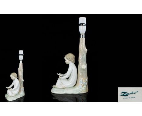 Lladro lamp Base, Shows Boy Quietly Reading His Book. Height Approx 13 Inches High, Lladro Marks to Base. 