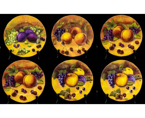 Duchess - Early 20th Century Fine Bone China Set of Six Cabinet Plates. All Decorated with Images of Summer and Autumn Fruits