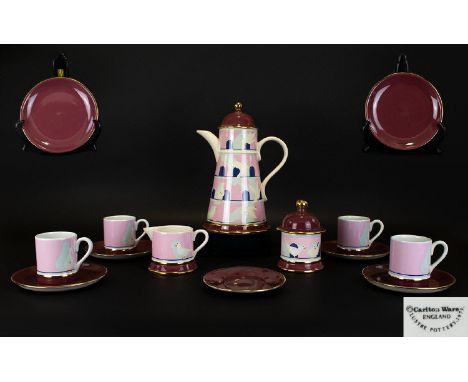 Carltonware Art Deco Stunning And Very Unique Much Sought After Lustre Pottery 13 Piece Coffee Set comprising of 1 large coff