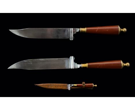 Italian - Superb Quality 19th Century Hunting Knife. Complete with Original Leather Sheaf, The Steel Blade In Wonderful Condi