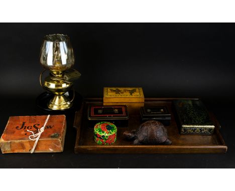 Mixed Lot Of Collectables To Include Ply Wood Interlocking Jigsaw, Tin Cash Money Boxes, Biscuit Tin Box, Priory Castings Tor