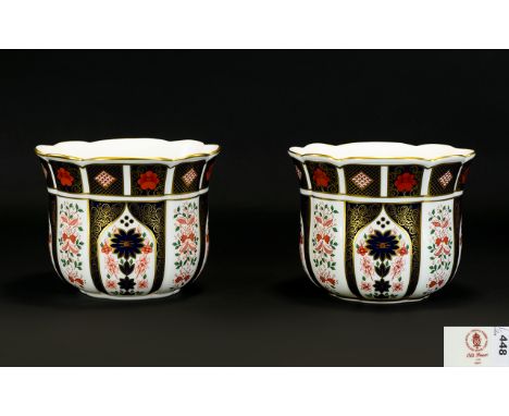 Royal Crown Derby Nice Quality Old Imari Pattern Pair of Gardenia Planters. Pattern No 1128 & Dates 2005. Full Crown Derby St