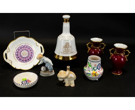 Collection of Ceramic Collectables. Includes ( 2 ) Poole Pottery Items - Small Vase and Small Pin Dish, Small Ceramic of a Bo