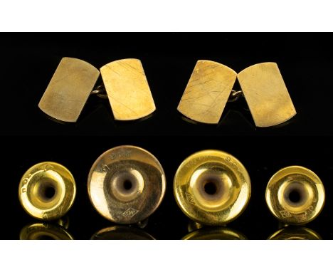 Antique 9ct Gold Pair of Gentleman's Cufflinks, Complete with Matching Set of 9ct Gold Studs ( 4 ), All Hallmarked and In Unu