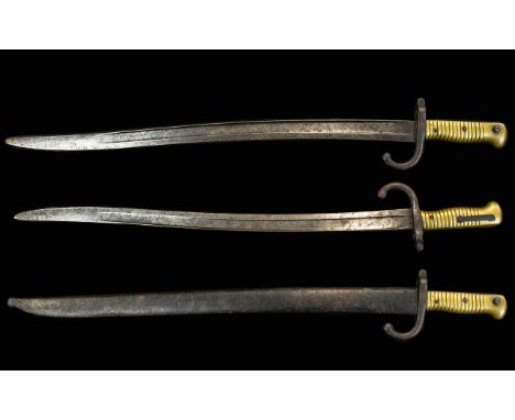 M1866 French Saber Bayonet With Scabbard. Dated Four 1873 Length 28 Inches.