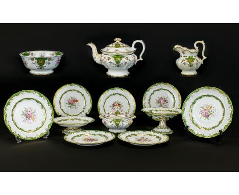 19th Century Fine Quality Large and Impressive Hand Decorated ( 4 ) Piece Armorial's Porcelain Tea Service. Comprises 1 Large