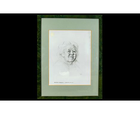 Michael Noakes VPRO1,RP 1933 - 2018 Pencil Sketch of Dame Margaret Rutherford OBE 1892 - 1972. Signed and Dated by Michael No