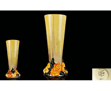 Clarice Cliff Dripglaze Handpainted Conical Shaped Tall Vase 'My Garden' design, circa 1930's. Bizarre range. 10.75 inches ta