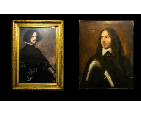 Large Modern Portrait Print. Housed In A Gilt Swept Frame. Overall Size 46 x 33 Inches. Together With A Lose Oil On Canvas.