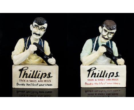 A Pair Of Vintage Beritex Phillips Stick-A-Soles Shop Display Figures Two in total, circa 1930's comprising coloured rubberoi