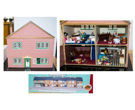 Vintage Doll House. Height 21 Inches. Width 21 Inches. Depth 31 Inches. To Include Various Doll Hour Furniture , Bath, Crib, 