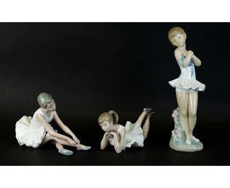 Nao Ceramic Ballerinas Figures ( 3 ) In Total. All Figures Stamped to Bases. Comprising 1/ Ballerina In Sitting Position. App