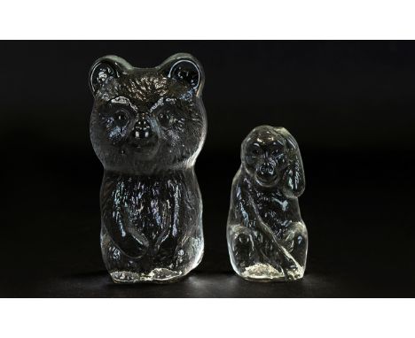 Swedish Glass Figures Two (2) in total comprising of  A Vintage 1960's Lindhammar Swedish Art Glass (Crystal) Teddy Bear 3.5 