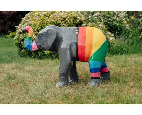 'Stripey Trunks' is a friendly elephant sporting a colourful striped woolen trunk warmer and stripey trunks! Both trunks in a