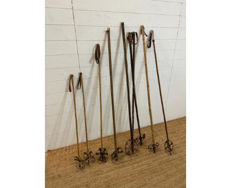 A selection of vintage wooden skis 