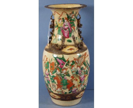 Vintage Chinese ceramic vase decorated with warrior figures, character mark to base. Height 44cm approx.