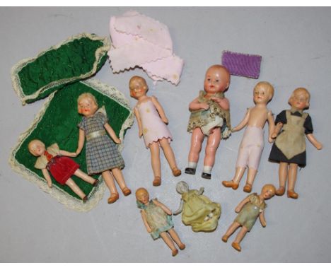 Nine various vintage miniature dolls comprising of ceramic, celluloid and bisque to include German