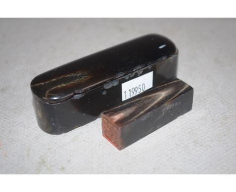 Antique Chinese horn box and seal width 8.5cm approx