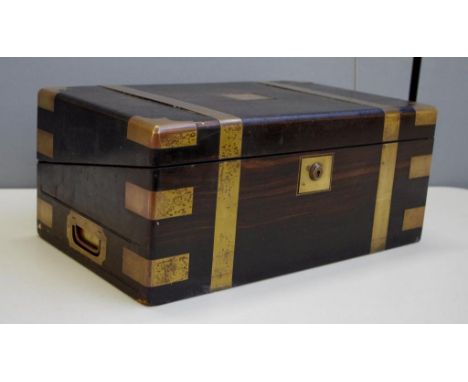 Campaign coromandel writing slope with inkwell and secret drawer, 44.5cm wide