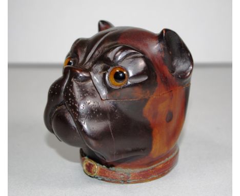 Good Victorian lignum vitae boxer dog inkwell 19th century novelty inkwell in the form of a boxer dog, hinged just above the 