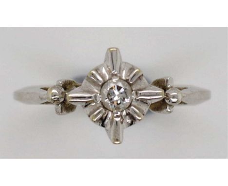 Solitaire diamond & white gold ring tests as 16ct gold. approx 3.93g, size K