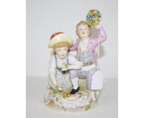 Vintage German ceramic boy & girl figure marked to base. Height 18cm approx.
