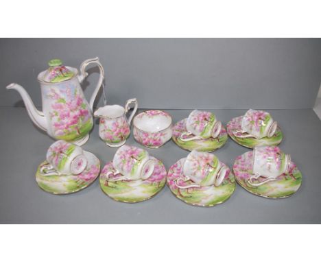 Royal Albert 'Blossom Time' coffee set a total of 15 pieces, including 6 cups and saucers, cream jug, sugar bowl, and coffee 