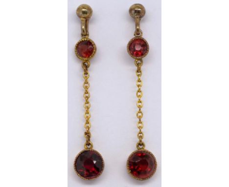 Victorian garnet and gold drop earrings four bohemian garnets set in mille grain bezel setting with drop chain and shepherd h