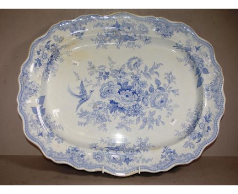 Victorian Wedgwood & Co blue & white platter pattern Asiatic Pheasants, width 55cm approx
