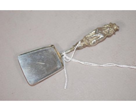 Antique sterling silver 'Punch' caddy spoon all marks rubbed, maker's mark possibly CZW, figure of 'Punch' to finial, shovel 