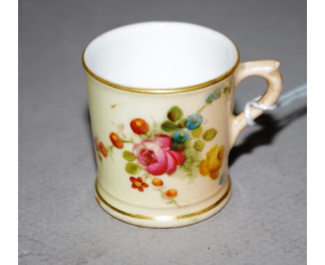 Edwardian Royal Worcester miniature cup hand painted floral decoration, marked to base. Height 3.5cm approx.