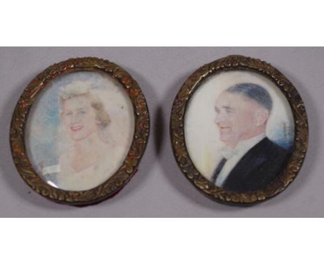 Two Anne Taylor portrait miniatures signed and dated 1960 & 1961, 7cm x 6cm approx (frames)