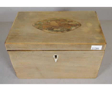 Late Georgian tea caddy stripped and unpolished, inlay to top, c1800.