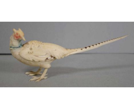 Japanese Meiji (1868-1912) carved ivory pheasant 17.5cm wide, Ex: Private collection Sydney, This item may not be exported wi