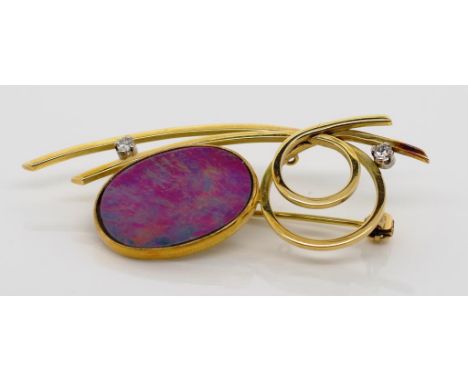 18ct gold opal doublet brooch marked 18ct approx 6.9 total weight