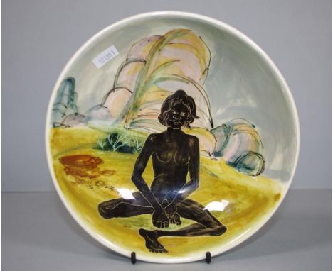 Martin Boyd ceramic bowl decorated with painted figure of an aboriginal woman, inscribed signature to base. Diameter 18.5cm a