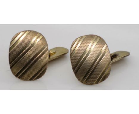Art Deco Norwegian silver cufflinks with engine turned decoration and hinged wing back fittings. marked 830s HIT approx 60g
