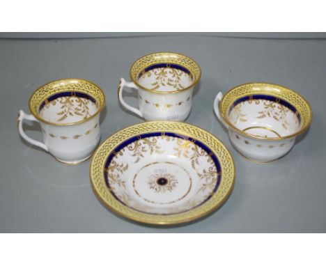 Four pieces antique Coalport ceramic tableware including teacup and saucer, (each as inspected), and 2 other cups, all with m