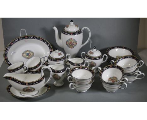 Twenty six piece Wedgwood 'Runnymede' dinner set including coffee pot, 4 cups, 2 jugs, 2 sugar bowls, serving bowl, sauce jug