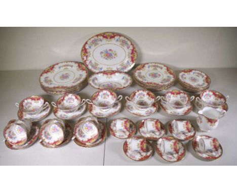 Shelley 'Sheraton' 57 piece dinner set settings for 6, including dinner plates, entree plates, side plates, teacups & saucers