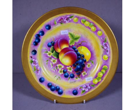 Royal Worcester handpainted fruit display plate signed Leaman, diameter 27.5cm approx