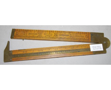 Vintage Lufkin boxwood folding rule boxwood, with brass hinge and fittings, 1 foot length extended, with calibrations to each