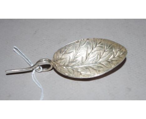 George III sterling silver caddy spoon Birmingham 1799, maker's mark rubbed, leaf form bowl. Length 8cm approx. Weight 7grams