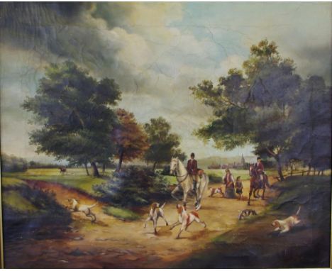 European School C20th - "Hunting Scene" oil on canvas, 49cm X 60cm approx