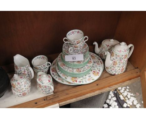 Minton Haddon Hall pattern part dinner plates and tea service, circular plate and meat charger ( 30 pieces in total)
