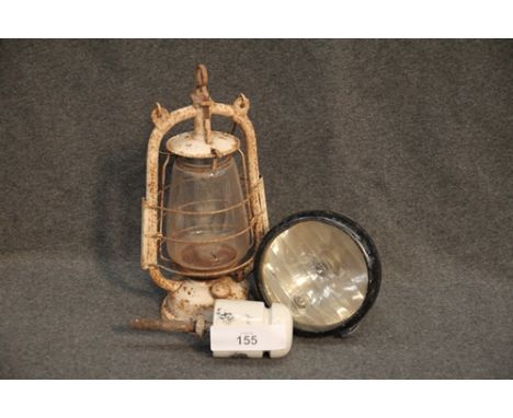 Old hurrican lamp, Lucas Ballett headlamp and pottery high voltage insulator