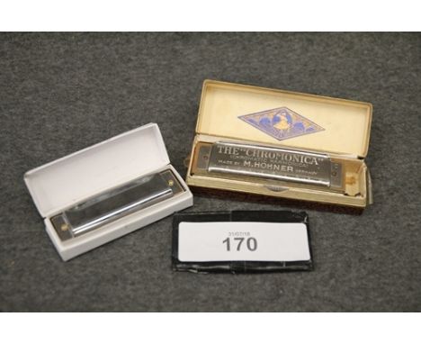 M Hohner chromonic harmonica with original cardboard box and small harmonica