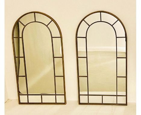 ARCHITECTURAL WALL MIRRORS, pair, 107cm high, 55cm wide, Georgian style, applied glazing bars, bronzed finish. (2) 