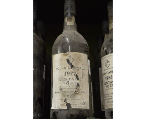 Gould Campbell vintage port 1977 one bottle, 1985 on bottle.