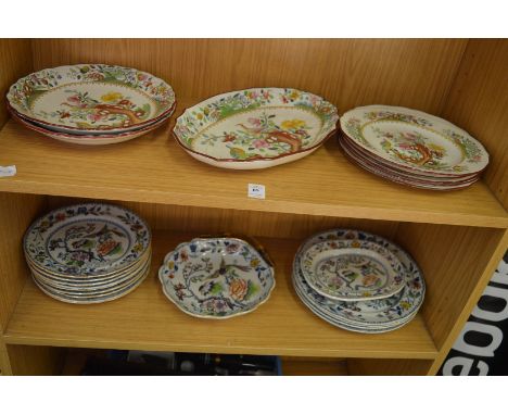 Spode and Davenport plates and dishes decorated with exotic birds.
